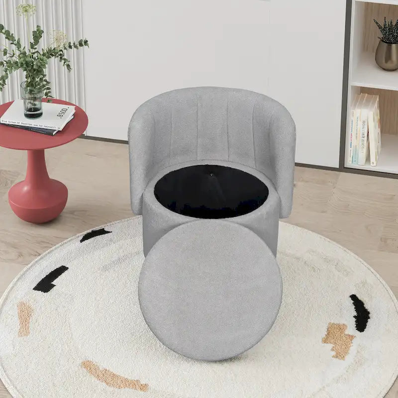 Fauteuil pivotant rond en boucle avec compartiment de rangement caché gris