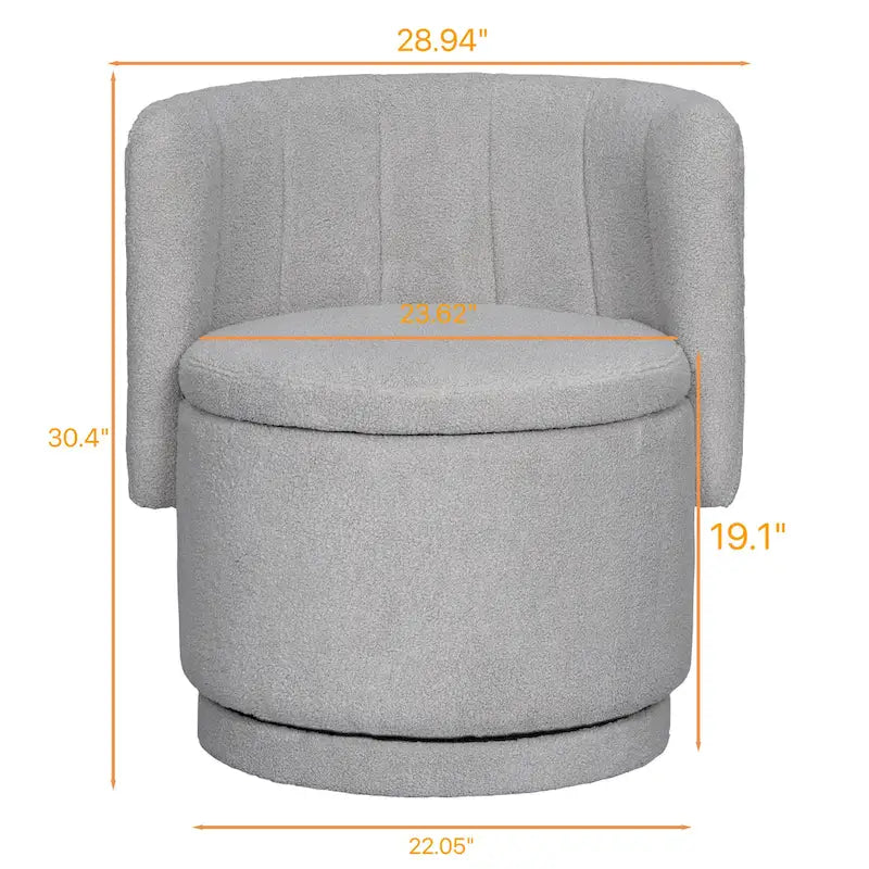 Fauteuil pivotant rond en boucle avec compartiment de rangement caché gris