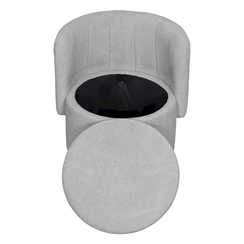 Fauteuil pivotant rond en boucle avec compartiment de rangement caché gris