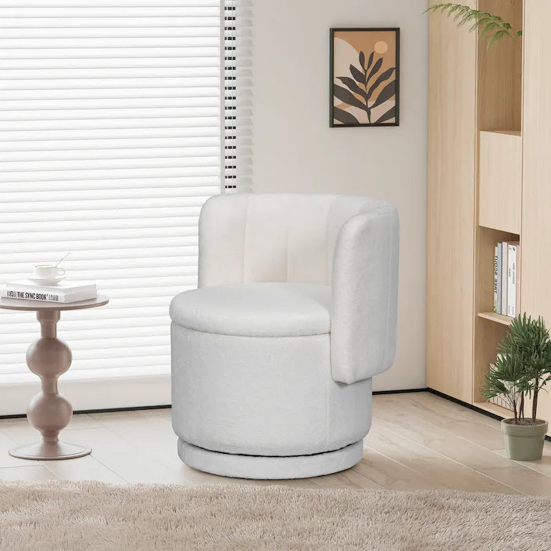 Fauteuil pivotant rond en boucle avec compartiment de rangement caché gris