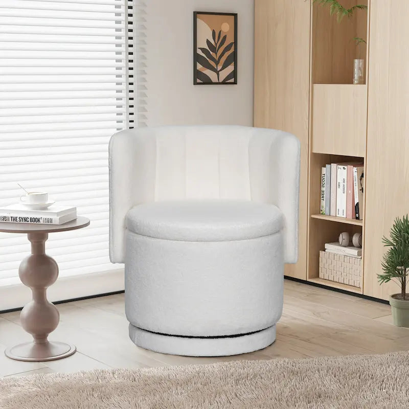 Fauteuil pivotant rond en boucle avec compartiment de rangement caché gris