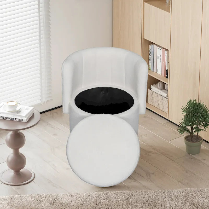 Fauteuil pivotant rond en boucle avec compartiment de rangement caché gris