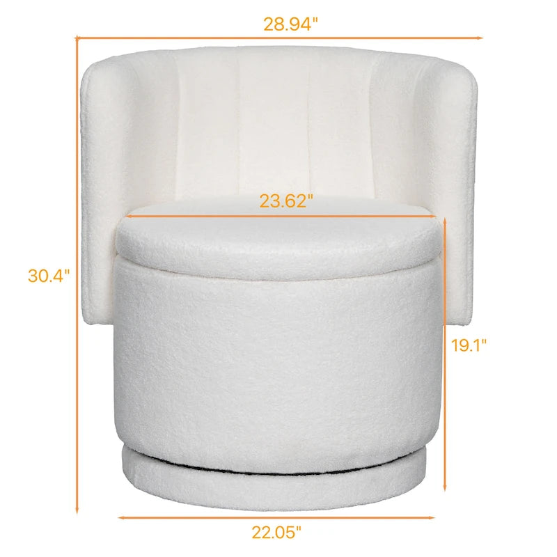 Fauteuil pivotant rond en boucle avec compartiment de rangement caché gris