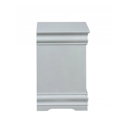 Table de chevet en bois massif 2 tiroirs avec poignées métalliques, platine et gris