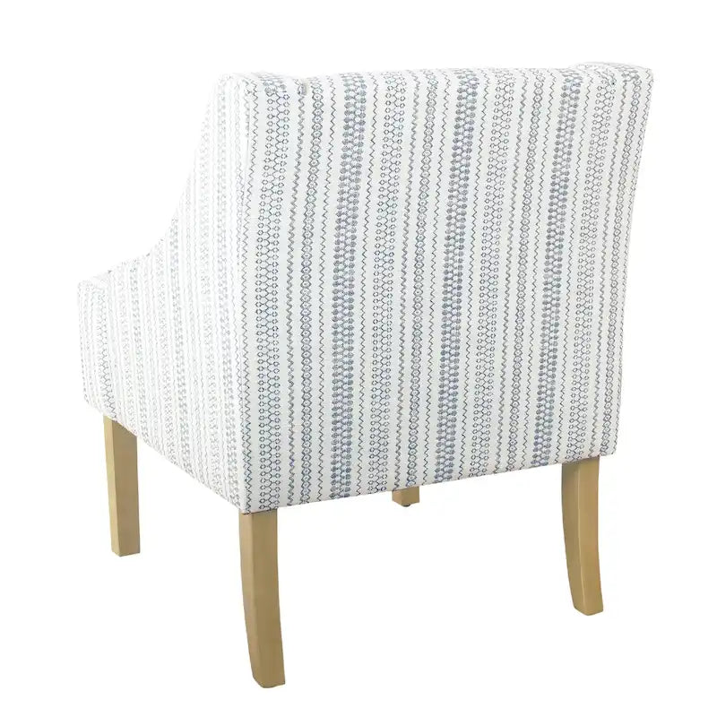 Fauteuil d'appoint à oreilles Farmhouse Stripe Bleu Blanc Polyester Pieds en bois
