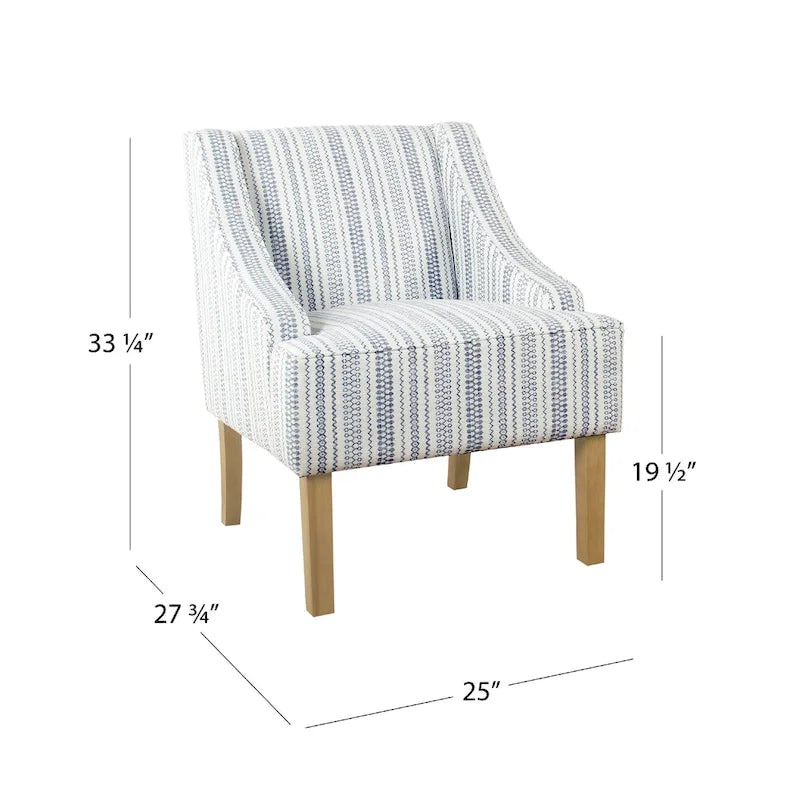Fauteuil d'appoint à oreilles Farmhouse Stripe Bleu Blanc Polyester Pieds en bois