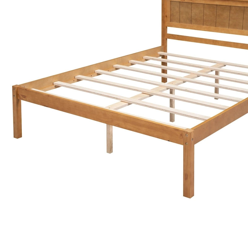 Cadre de lit plateforme en pin massif avec tête de lit à panneaux, chêne et expresso