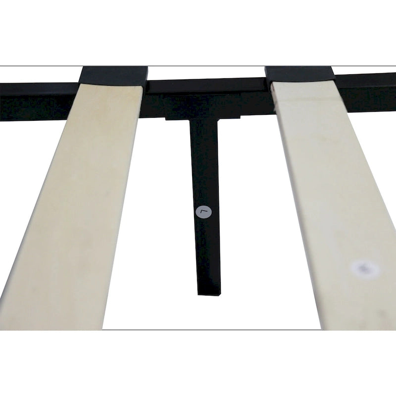 Lit plateforme tapissé gris avec tête de lit capitonnée, sommier tapissier non requis