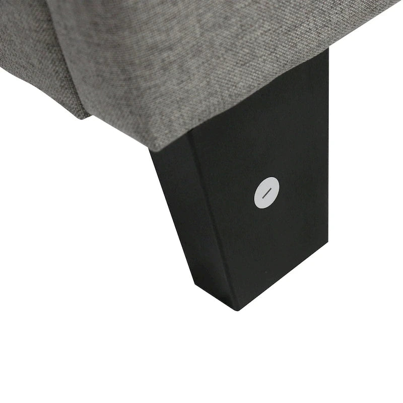 Lit plateforme tapissé gris avec tête de lit capitonnée, sommier tapissier non requis