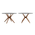 Table à manger ronde Mid-Century avec plateau en verre et base en bois de noyer