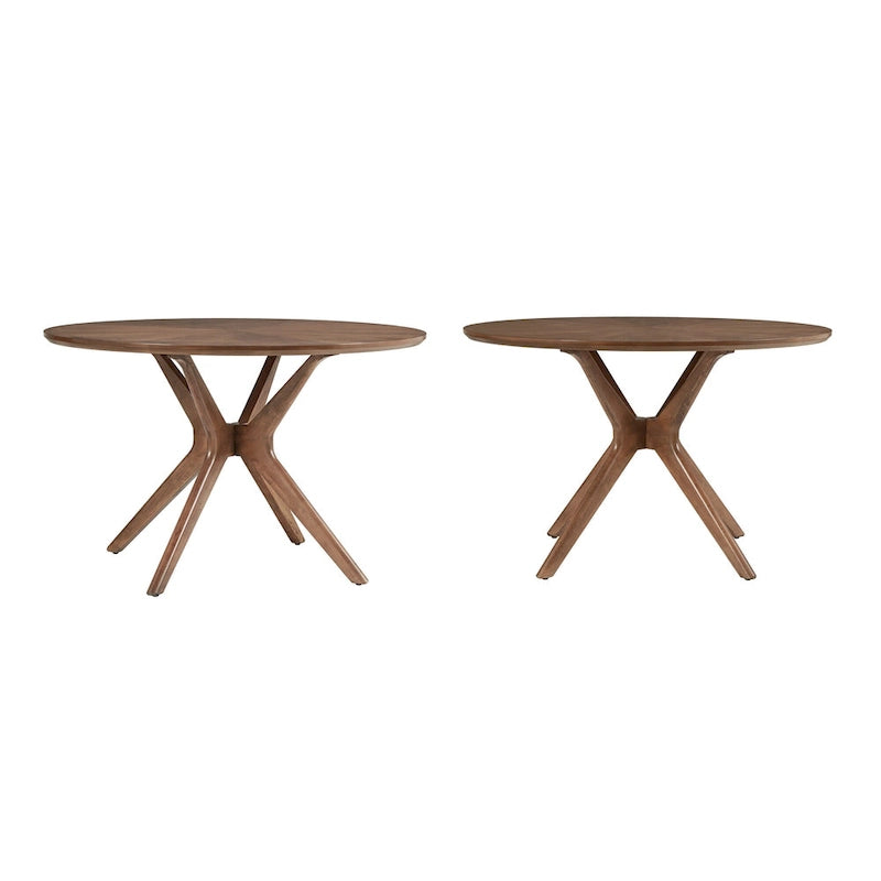 Table à manger ronde Mid-Century avec plateau en verre et base en bois de noyer