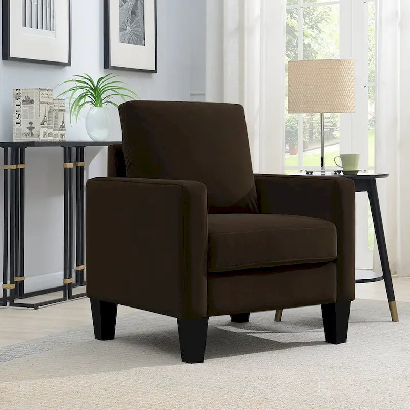 Fauteuil d'appoint en velours de style Mid-Century avec accoudoirs droits, marron