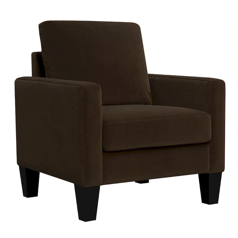 Fauteuil d'appoint en velours de style Mid-Century avec accoudoirs droits, marron