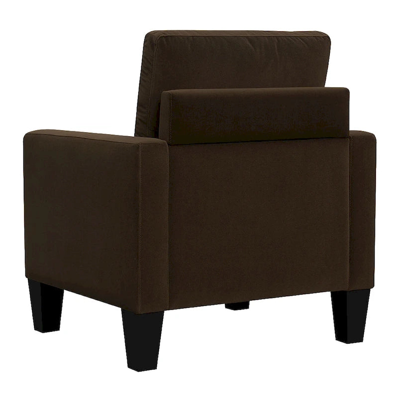 Fauteuil d'appoint en velours de style Mid-Century avec accoudoirs droits, marron