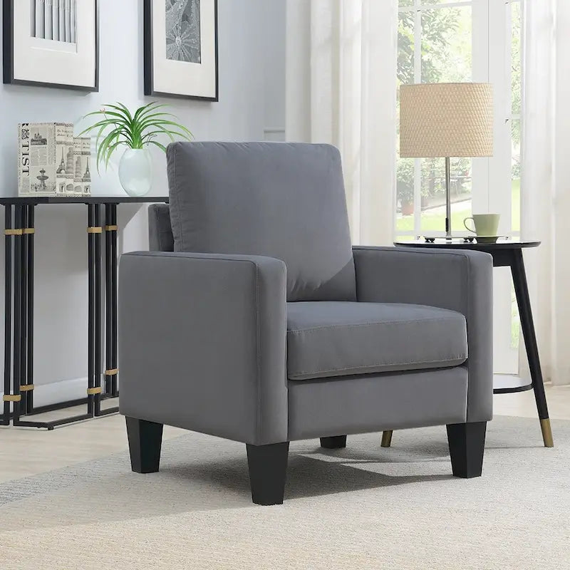 Fauteuil d'appoint en velours de style Mid-Century avec accoudoirs droits, marron