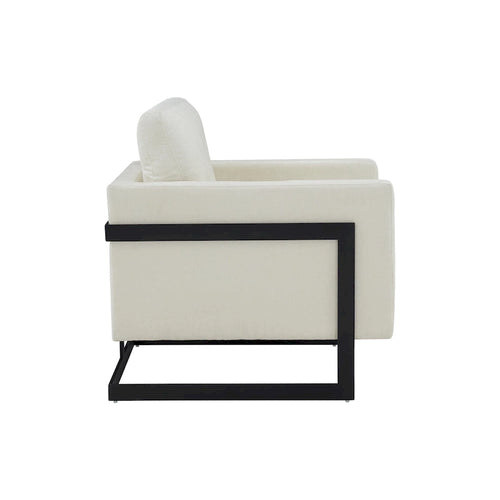 Fauteuil d'appoint contemporain en tissu crème avec structure en métal noir