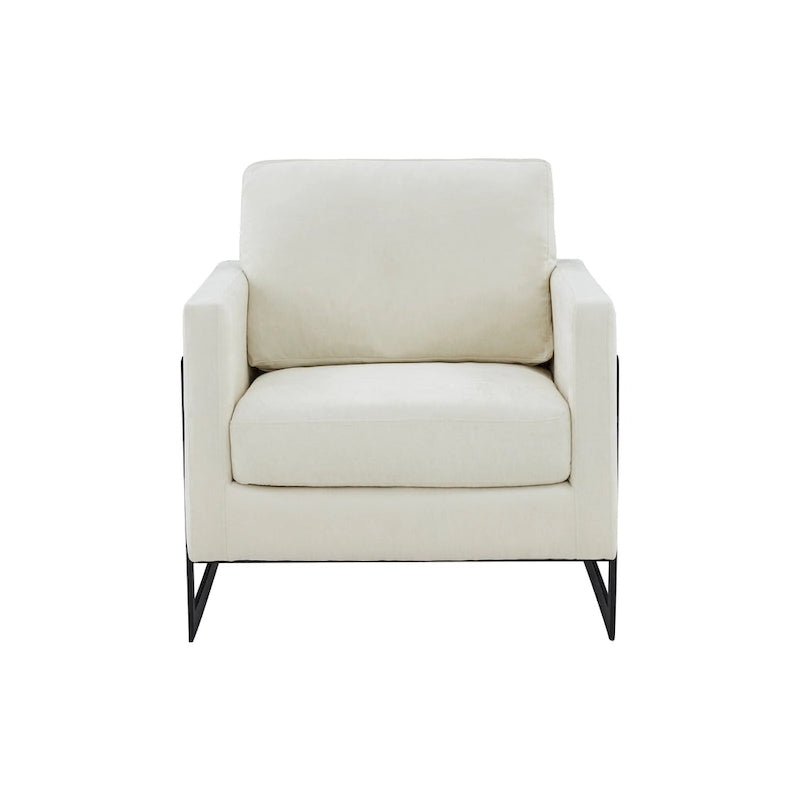 Fauteuil d'appoint contemporain en tissu crème avec structure en métal noir