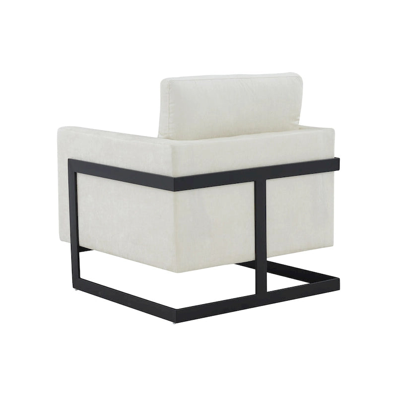 Fauteuil d'appoint contemporain en tissu crème avec structure en métal noir