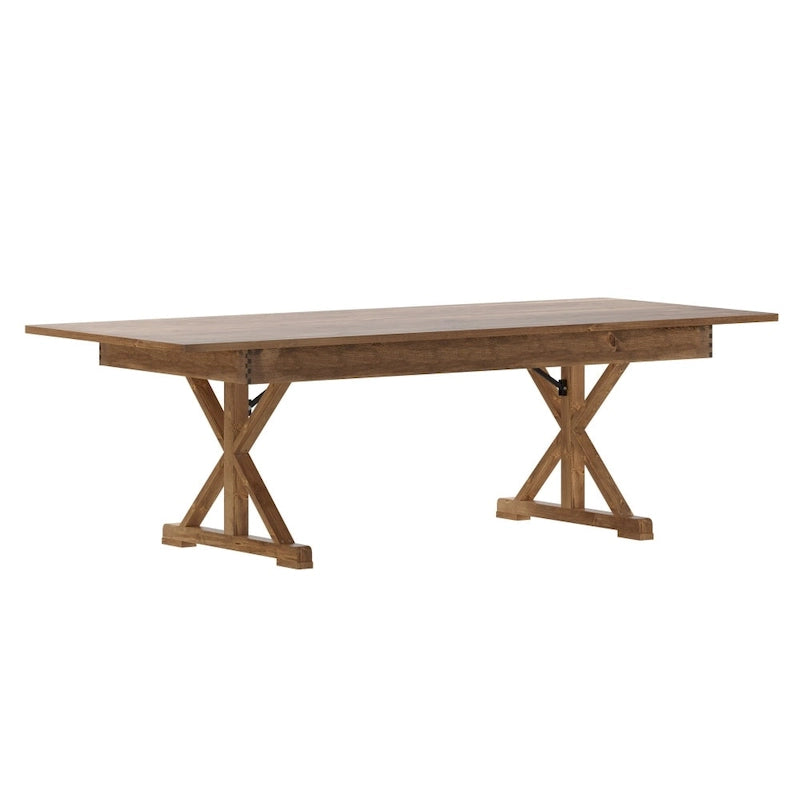 Table à manger pliante rectangulaire en pin massif avec pieds en X, blanc rustique antique