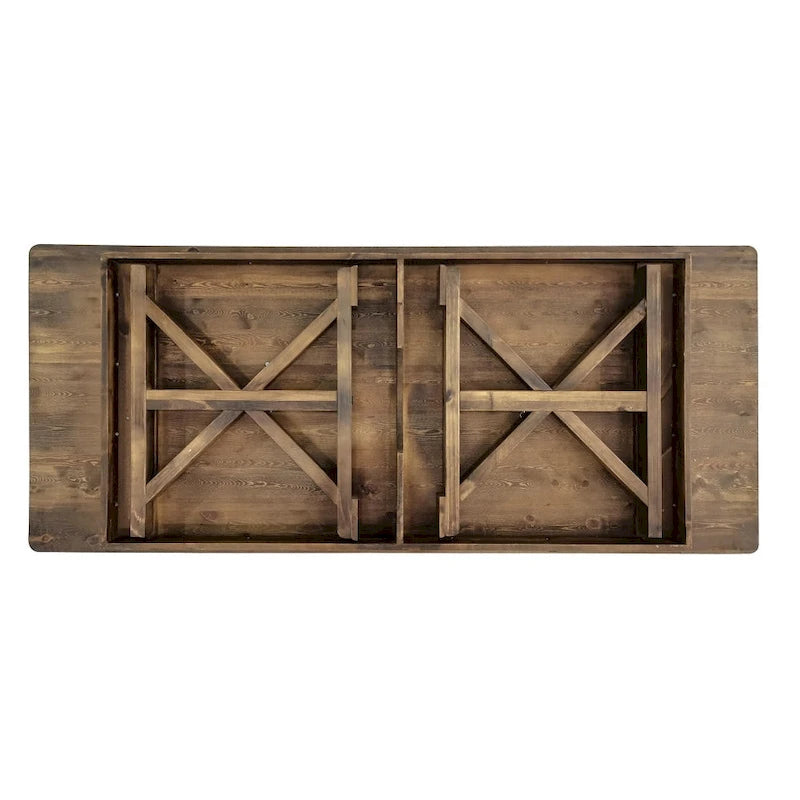 Table à manger pliante rectangulaire en pin massif avec pieds en X, blanc rustique antique