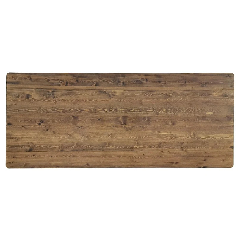 Table à manger pliante rectangulaire en pin massif avec pieds en X, blanc rustique antique