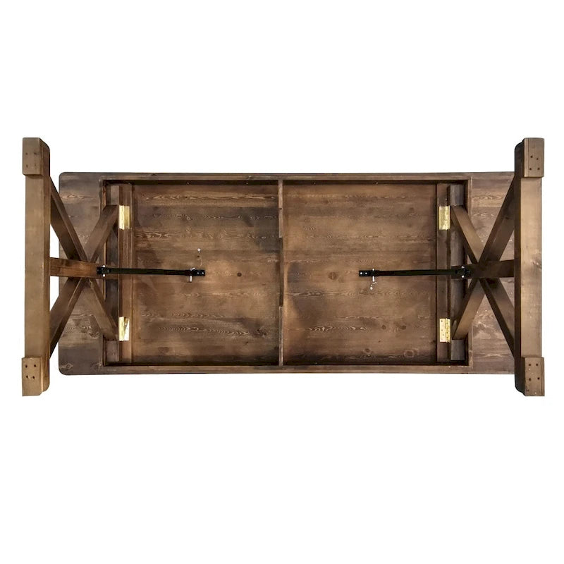 Table à manger pliante rectangulaire en pin massif avec pieds en X, blanc rustique antique