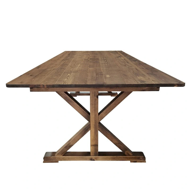 Table à manger pliante rectangulaire en pin massif avec pieds en X, blanc rustique antique