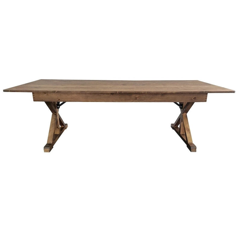 Table à manger pliante rectangulaire en pin massif avec pieds en X, blanc rustique antique