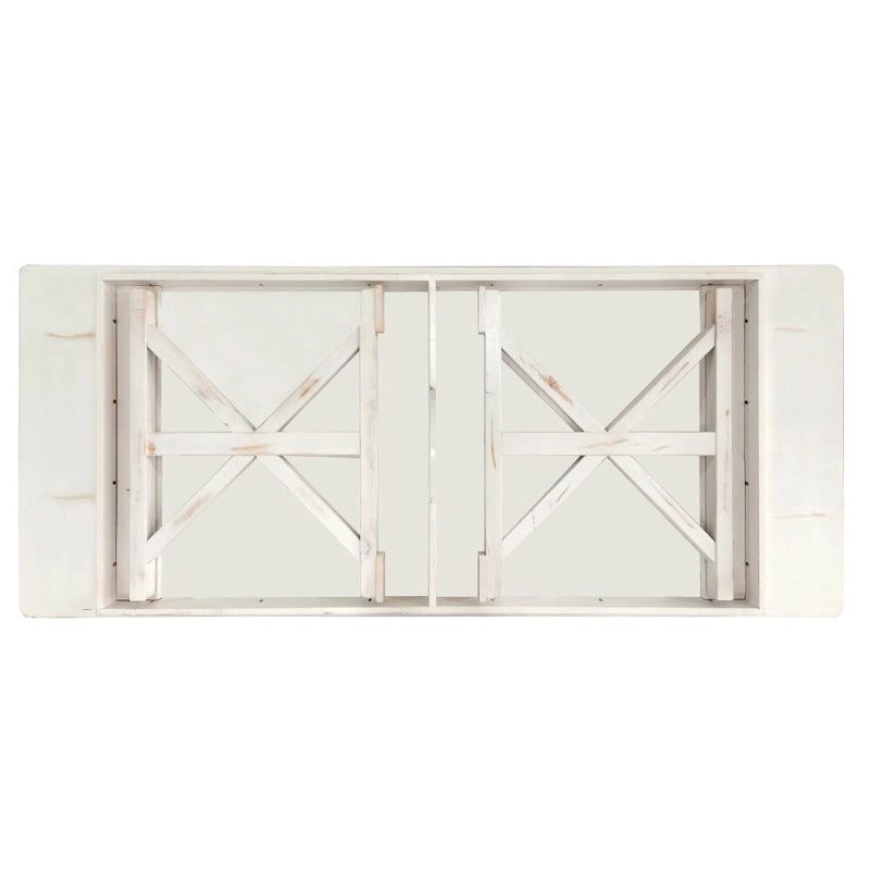 Table à manger pliante rectangulaire en pin massif avec pieds en X, blanc rustique antique
