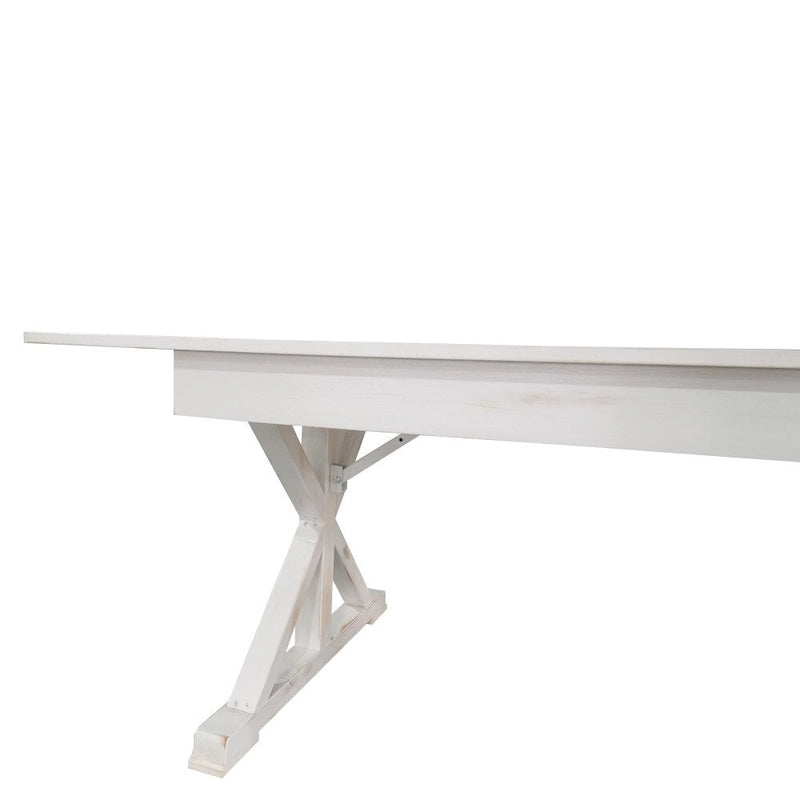 Table à manger pliante rectangulaire en pin massif avec pieds en X, blanc rustique antique