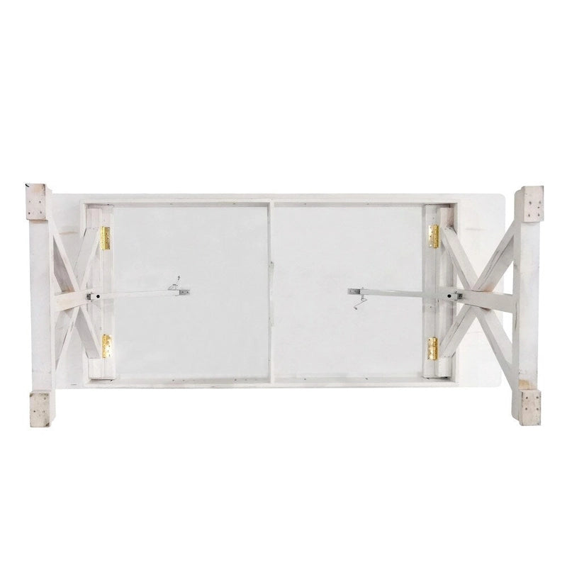 Table à manger pliante rectangulaire en pin massif avec pieds en X, blanc rustique antique
