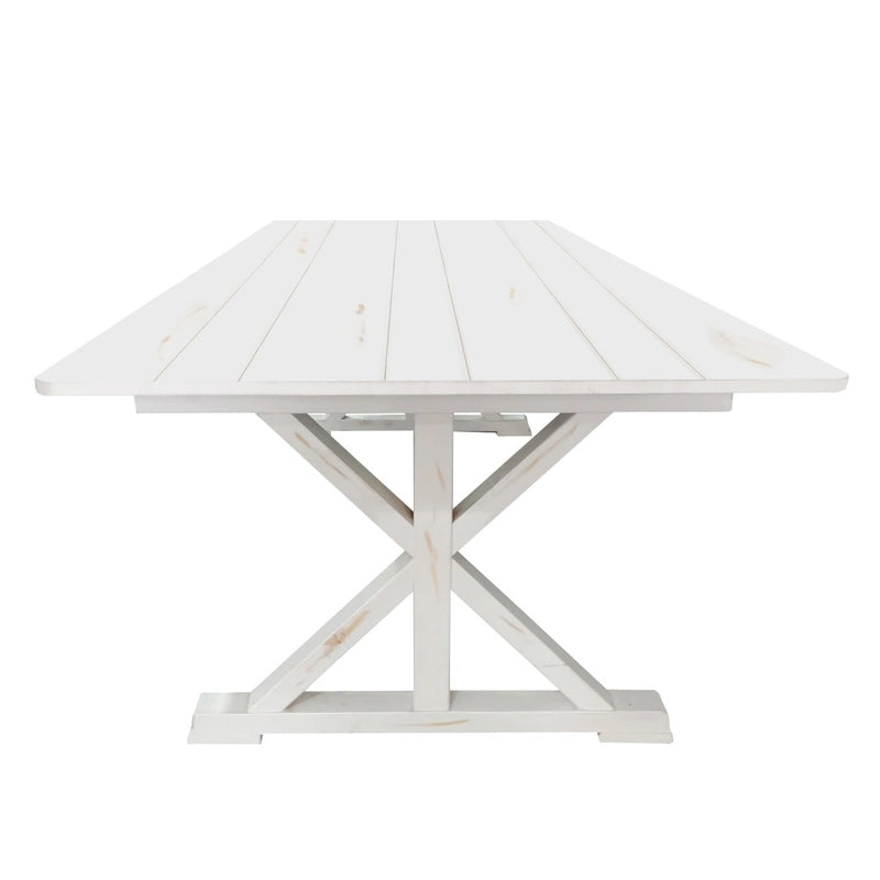 Table à manger pliante rectangulaire en pin massif avec pieds en X, blanc rustique antique