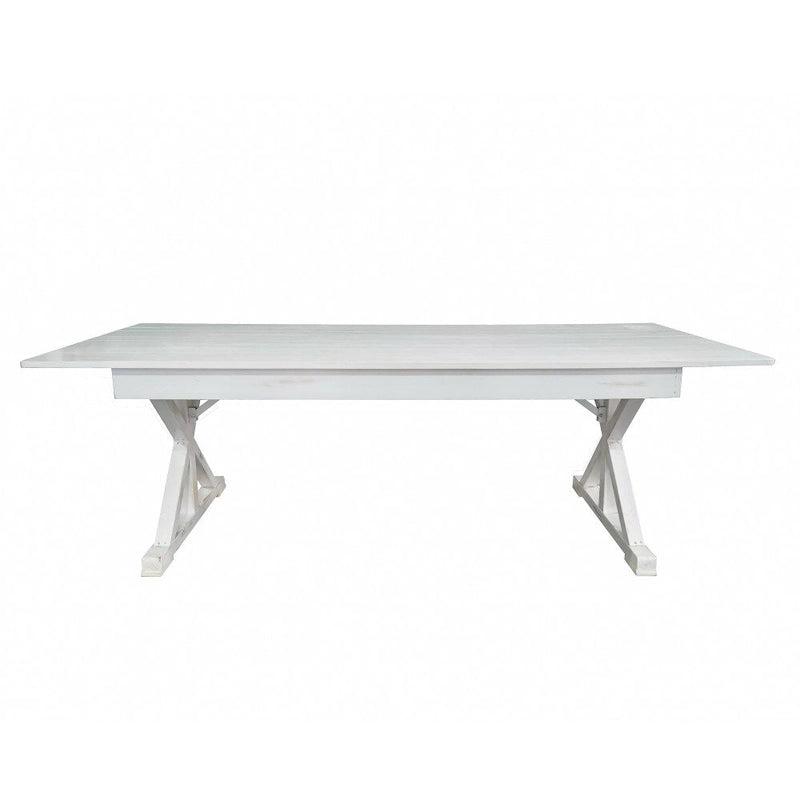Table à manger pliante rectangulaire en pin massif avec pieds en X, blanc rustique antique
