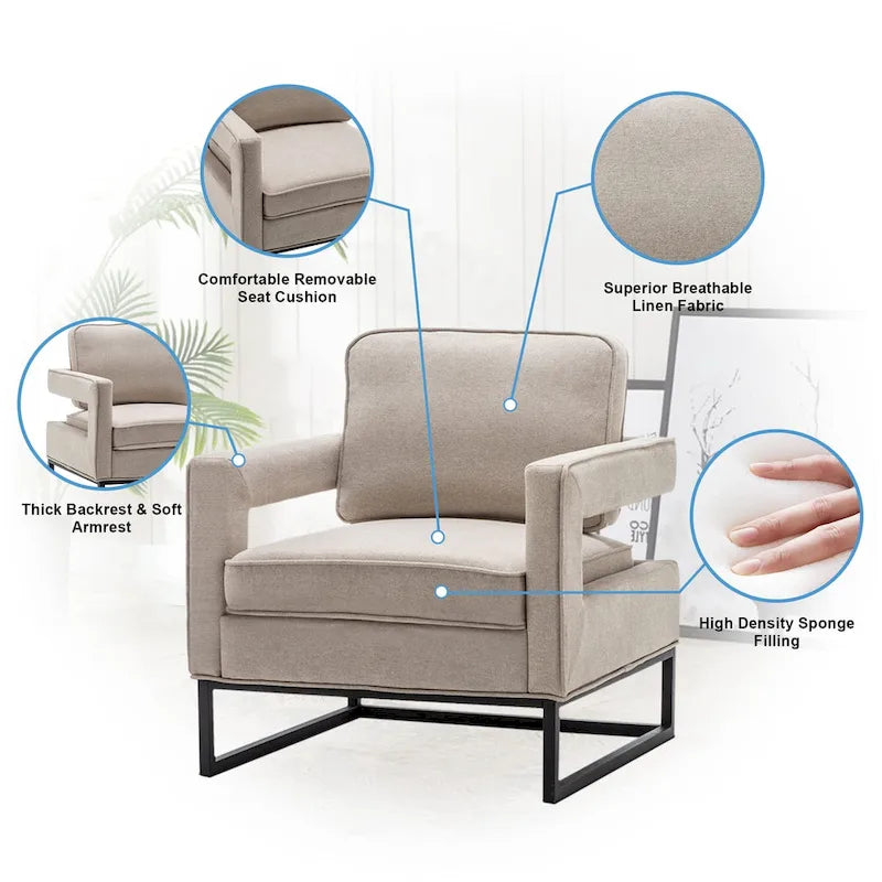 Fauteuil d'appoint rembourré moderne avec pieds en métal, multicolore