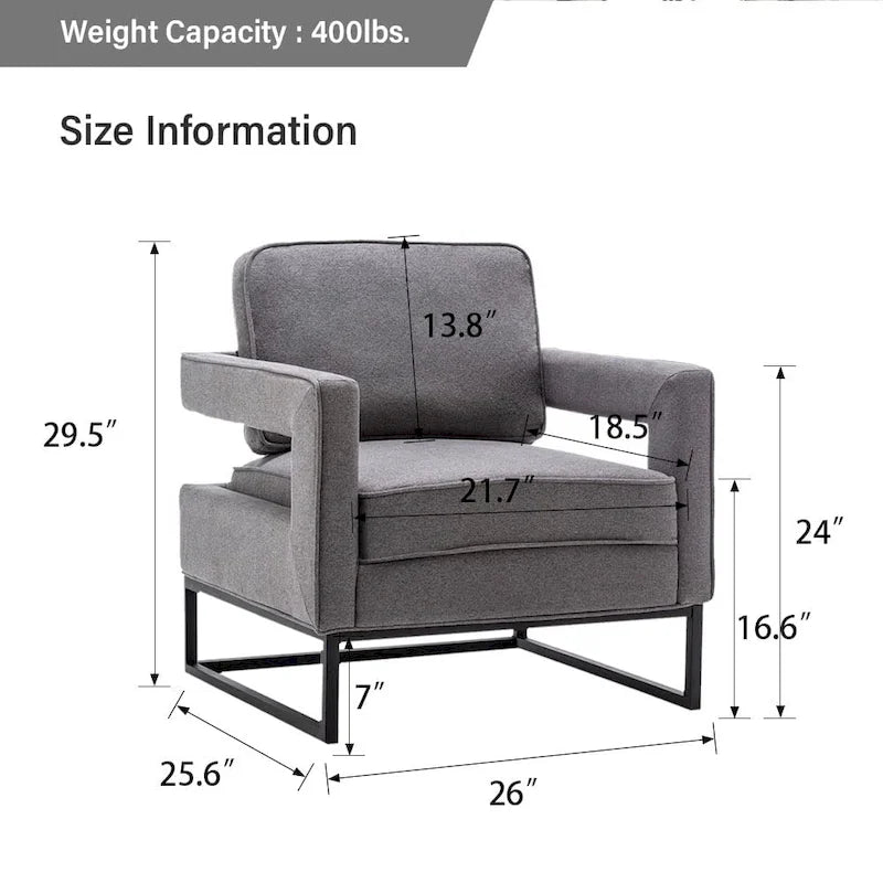 Fauteuil d'appoint rembourré moderne avec pieds en métal, multicolore
