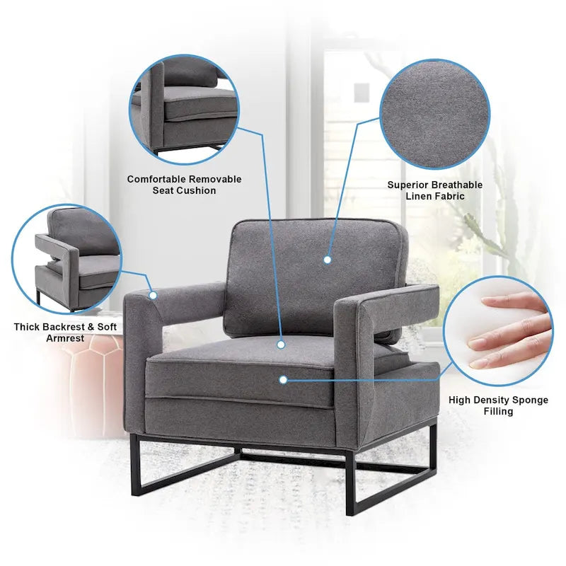 Fauteuil d'appoint rembourré moderne avec pieds en métal, multicolore