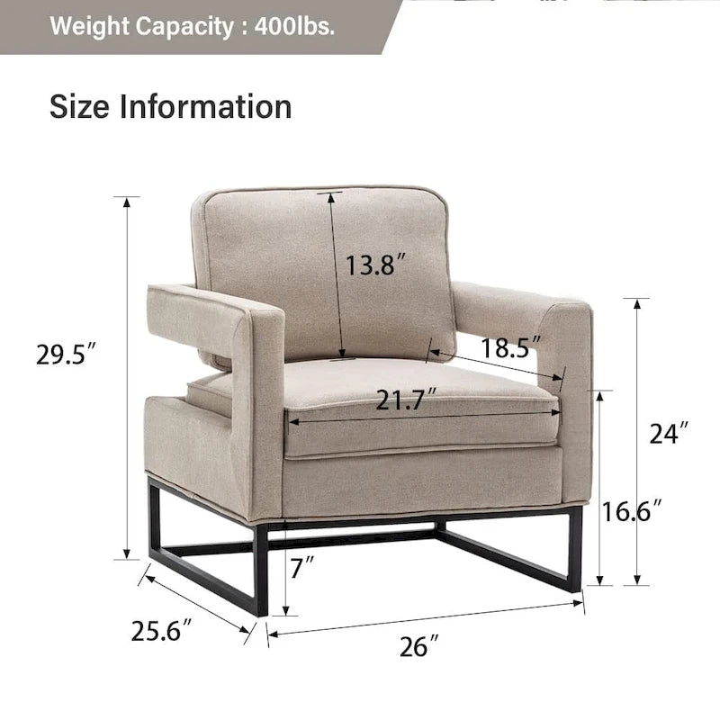 Fauteuil d'appoint rembourré moderne avec pieds en métal, multicolore