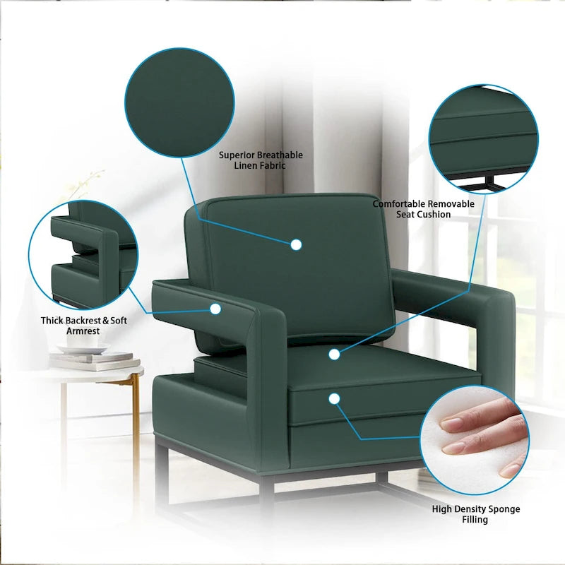 Fauteuil d'appoint rembourré moderne avec pieds en métal, multicolore