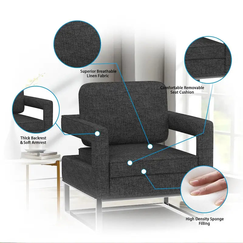Fauteuil d'appoint rembourré moderne avec pieds en métal, multicolore
