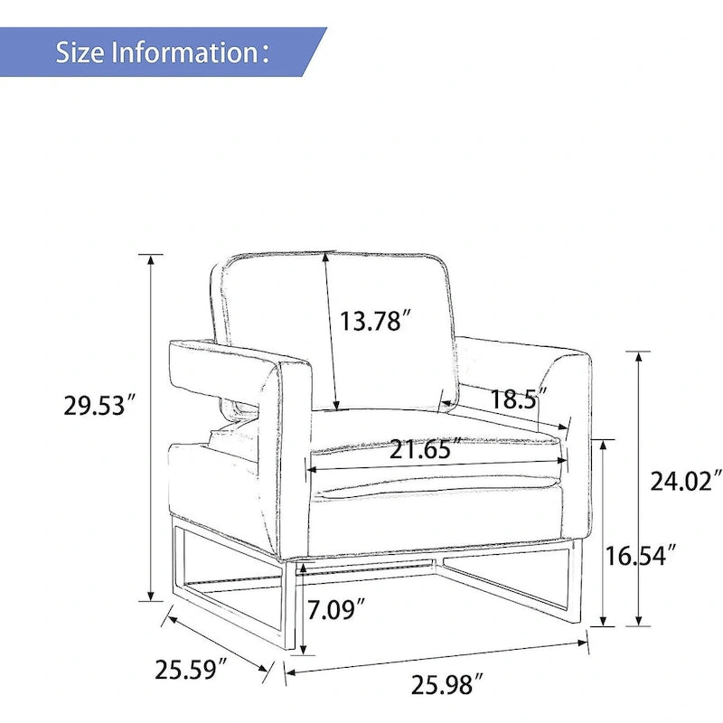 Fauteuil d'appoint rembourré moderne avec pieds en métal, multicolore