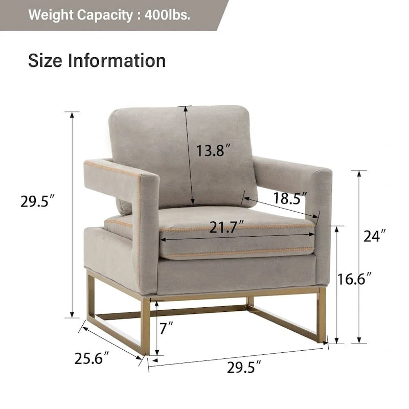 Fauteuil d'appoint rembourré moderne avec pieds en métal, multicolore