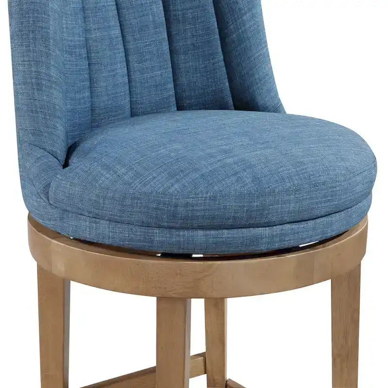 Tabouret de bar pivotant rembourré, dossier capitonné cannelé, assise rembourrée, pieds en bois, lin