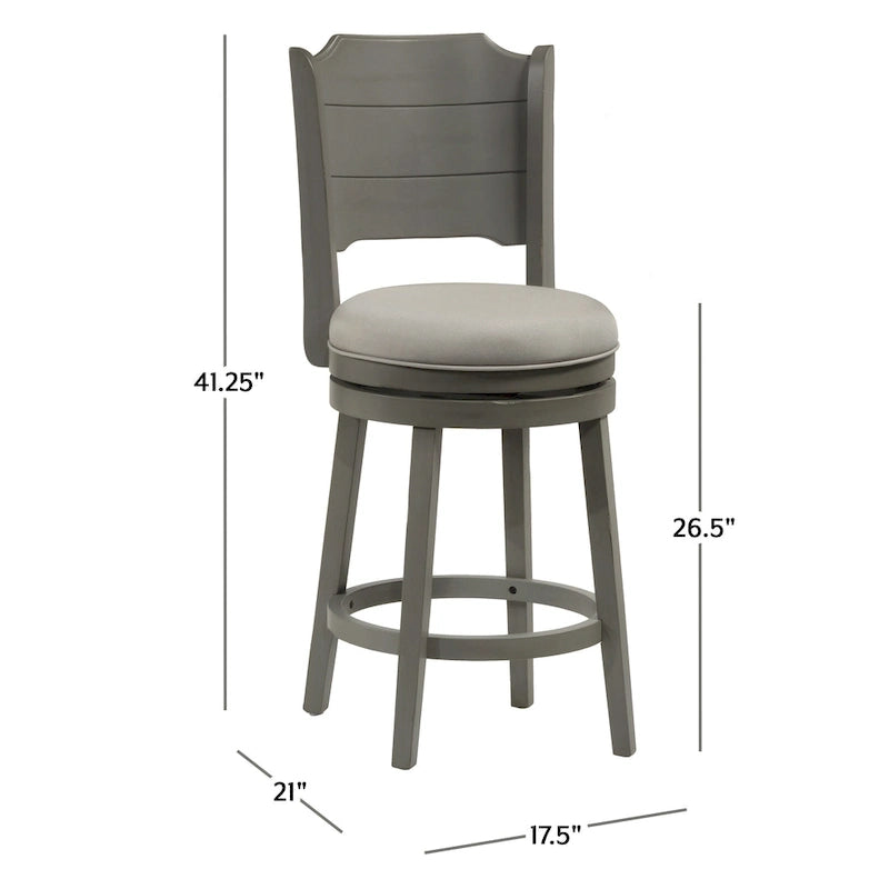 Tabouret de bar pivotant en bois gris vieilli avec siège rembourré couleur brume