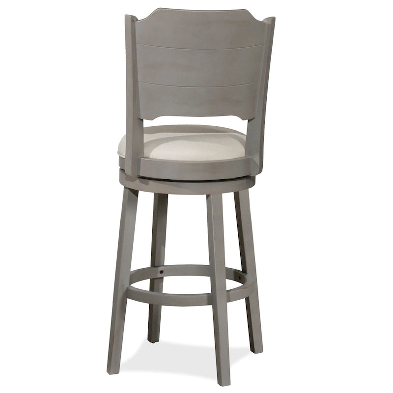 Tabouret de bar pivotant en bois gris vieilli avec siège rembourré couleur brume