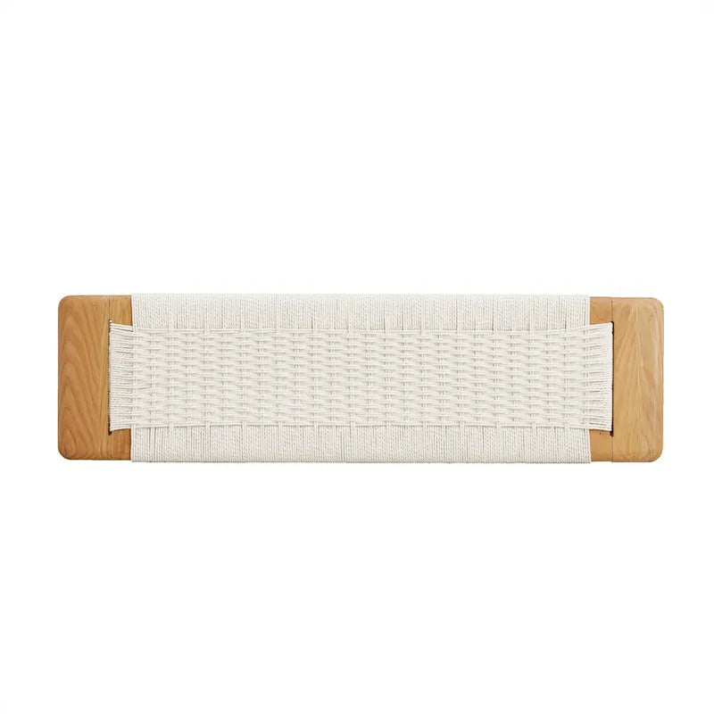 Banc de salle à manger en bois de chêne massif avec assise tressée, finition naturelle, pour chambre ou entrée.