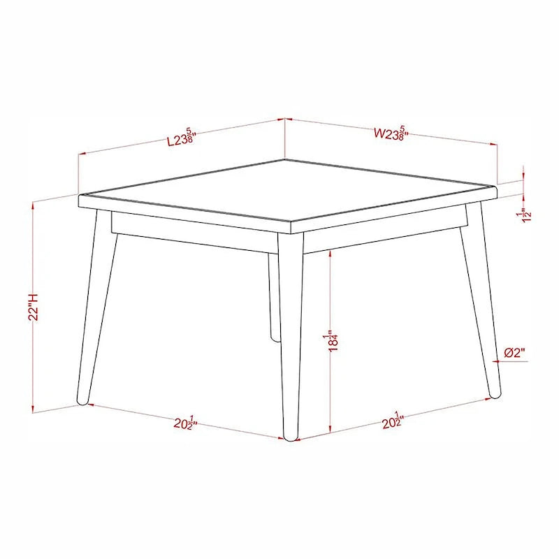 Table d'appoint carrée en noyer Mid-Century Modern avec pieds fuselés