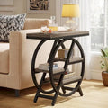 Table d'appoint ronde à 3 niveaux avec étagères de rangement ouvertes, marron et blanc