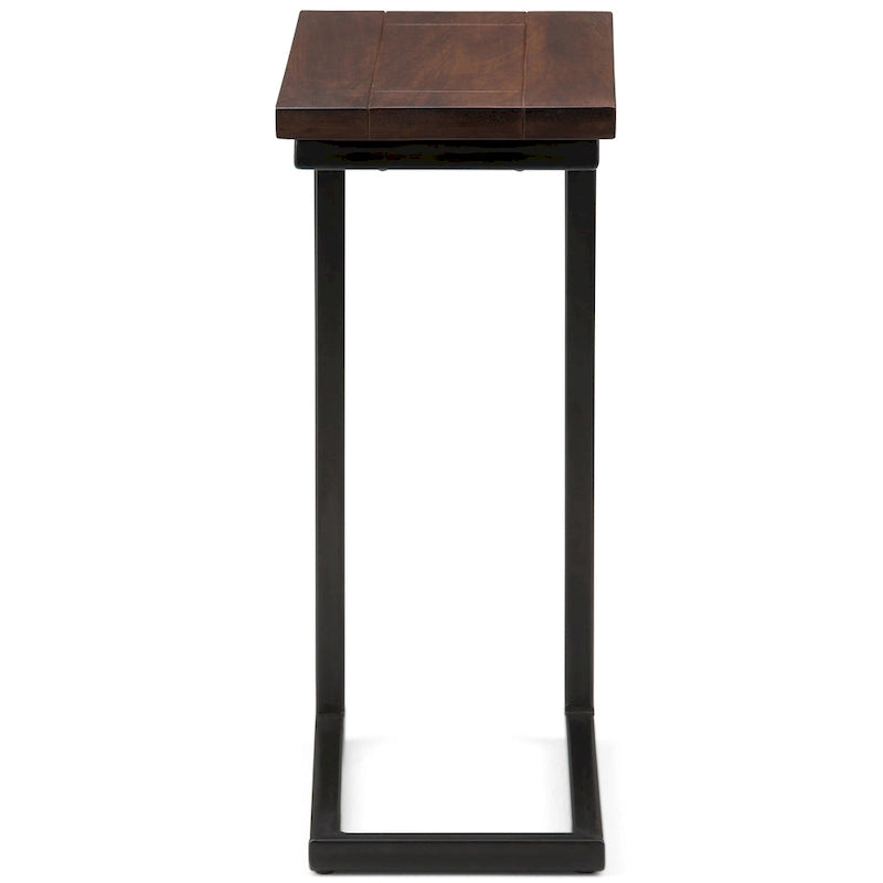 Table d'appoint industrielle en C avec piètement luge en métal et plateau en bois