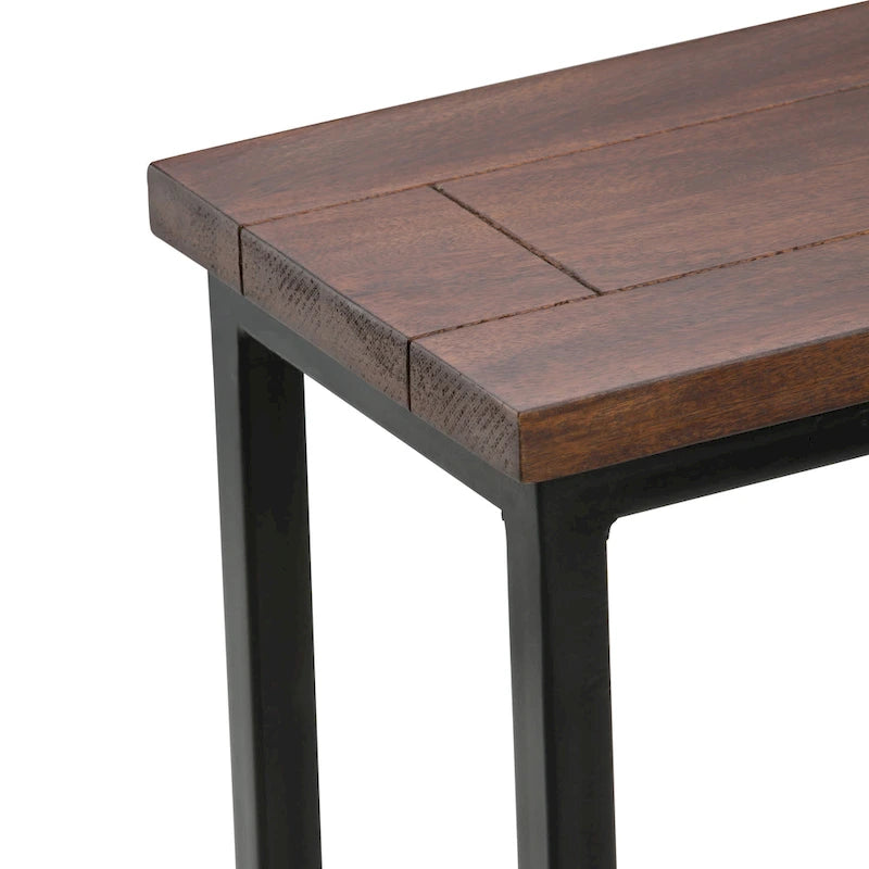 Table d'appoint industrielle en C avec piètement luge en métal et plateau en bois