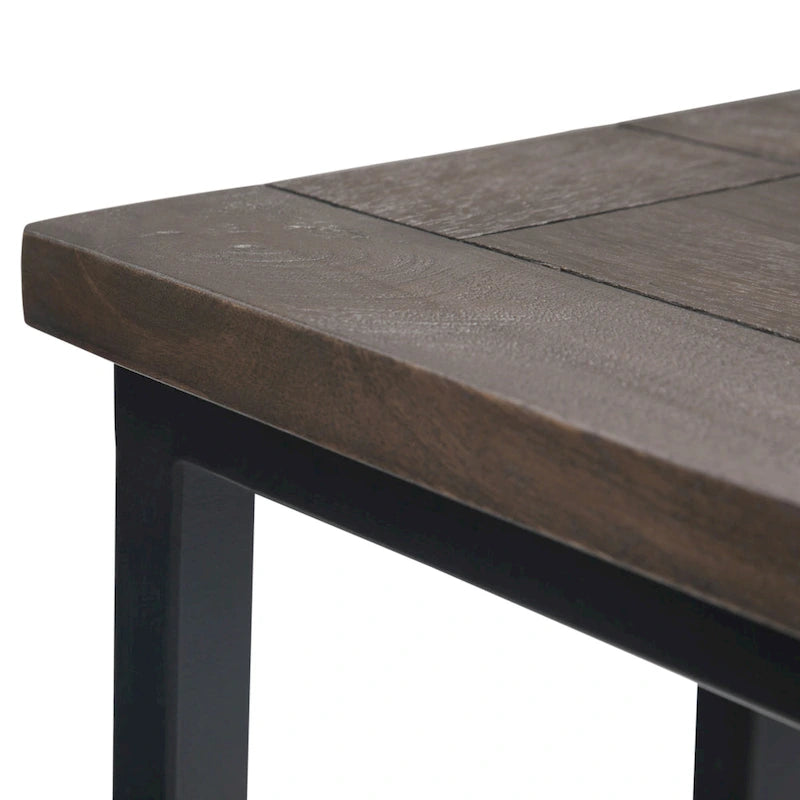 Table d'appoint industrielle en C avec piètement luge en métal et plateau en bois